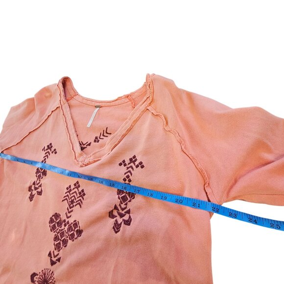 Free People Peach Pink Long Sleeve Top With Embroidered Pattern size small - Picture 9 of 10